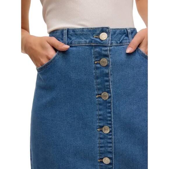 Vero Moda Button Front Midi Denim Skirt Light Blue Medium NWT - Picture 4 of 6
